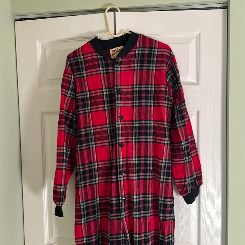 Big Feet Pajama Red Plaid Flannel M Drop seat